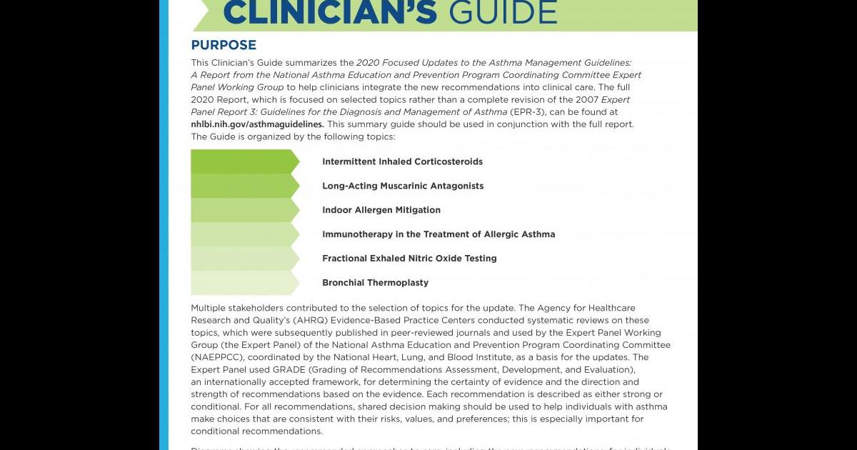 2020 Focused Updates To The Asthma Management Guidelines: Clinician's ...